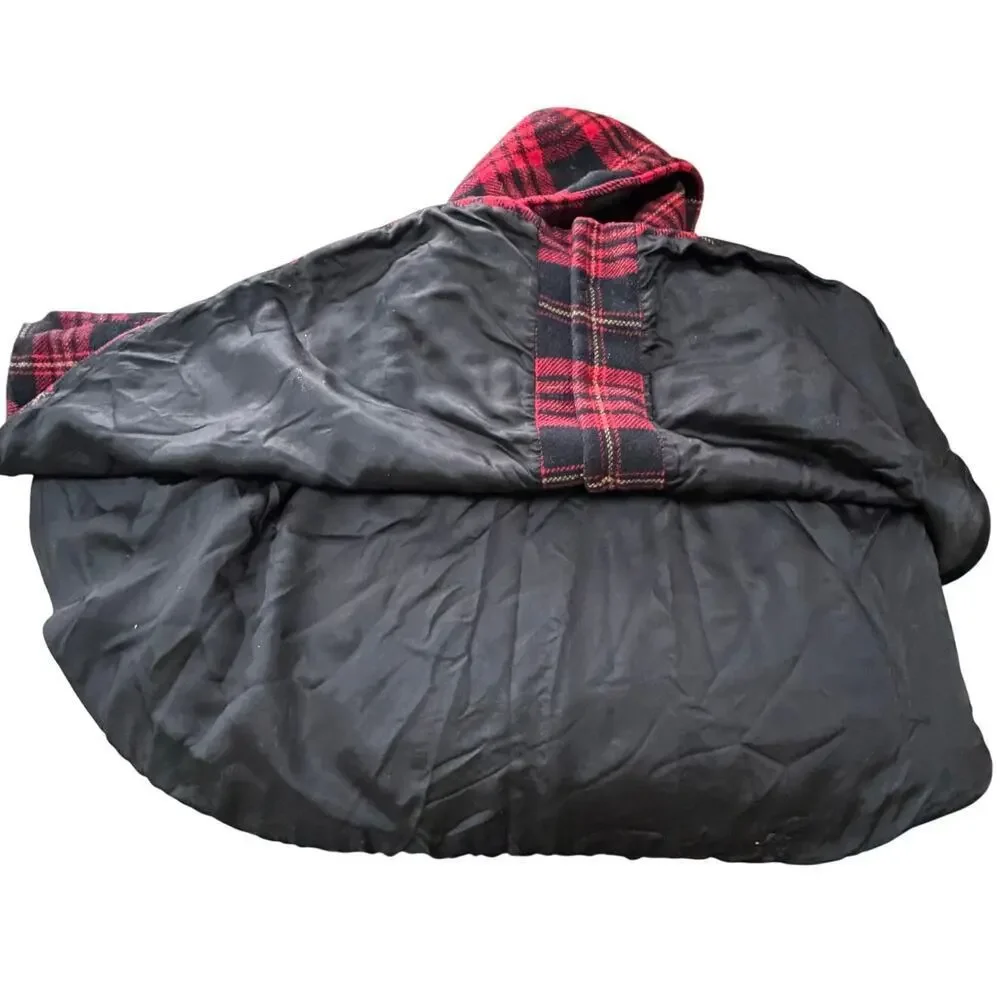 Pendleton Vintage Red Black Plaid Wool Hooded Cape Poncho Made USA OS